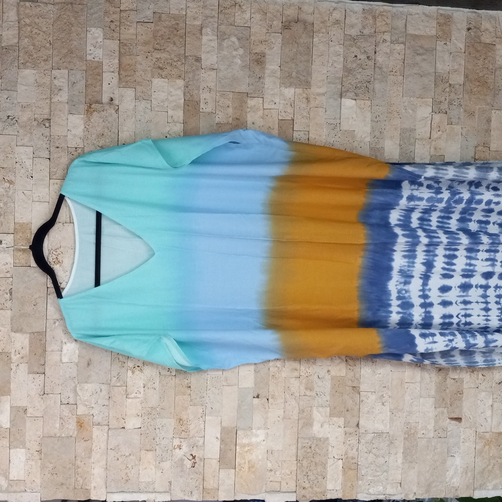 Bohemian Tie-Dye Kaftan Dress Bathing Suit Cover-Ups Women's Rayon OS